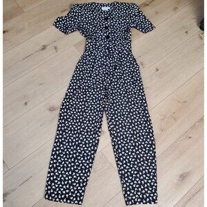 Vintage Floral Romper Short Sleeve Sz 10 Black 80s 90s Meryl Fashions LTD Womens